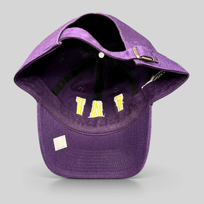 Raree Finds purple Los Angeles Lakers strapback hat showing the interior construction and LAL embroidery detail