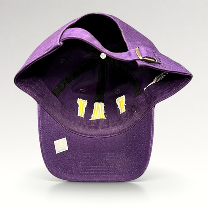 Raree Finds purple Los Angeles Lakers strapback hat showing the interior construction and LAL embroidery detail