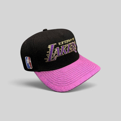 Raree Finds Kill the Hype Los Angeles Lakers wool snapback hat with black crown, purple felt brim, and NBA patch.