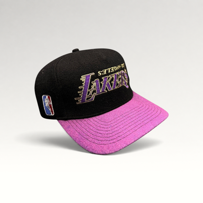 Raree Finds Kill the Hype Los Angeles Lakers wool snapback hat with black crown, purple felt brim, and NBA patch.