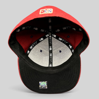Raree Finds Lancaster JetHawks New Era 59FIFTY fitted hat interior showing branded taping and MiLB hologram sticker