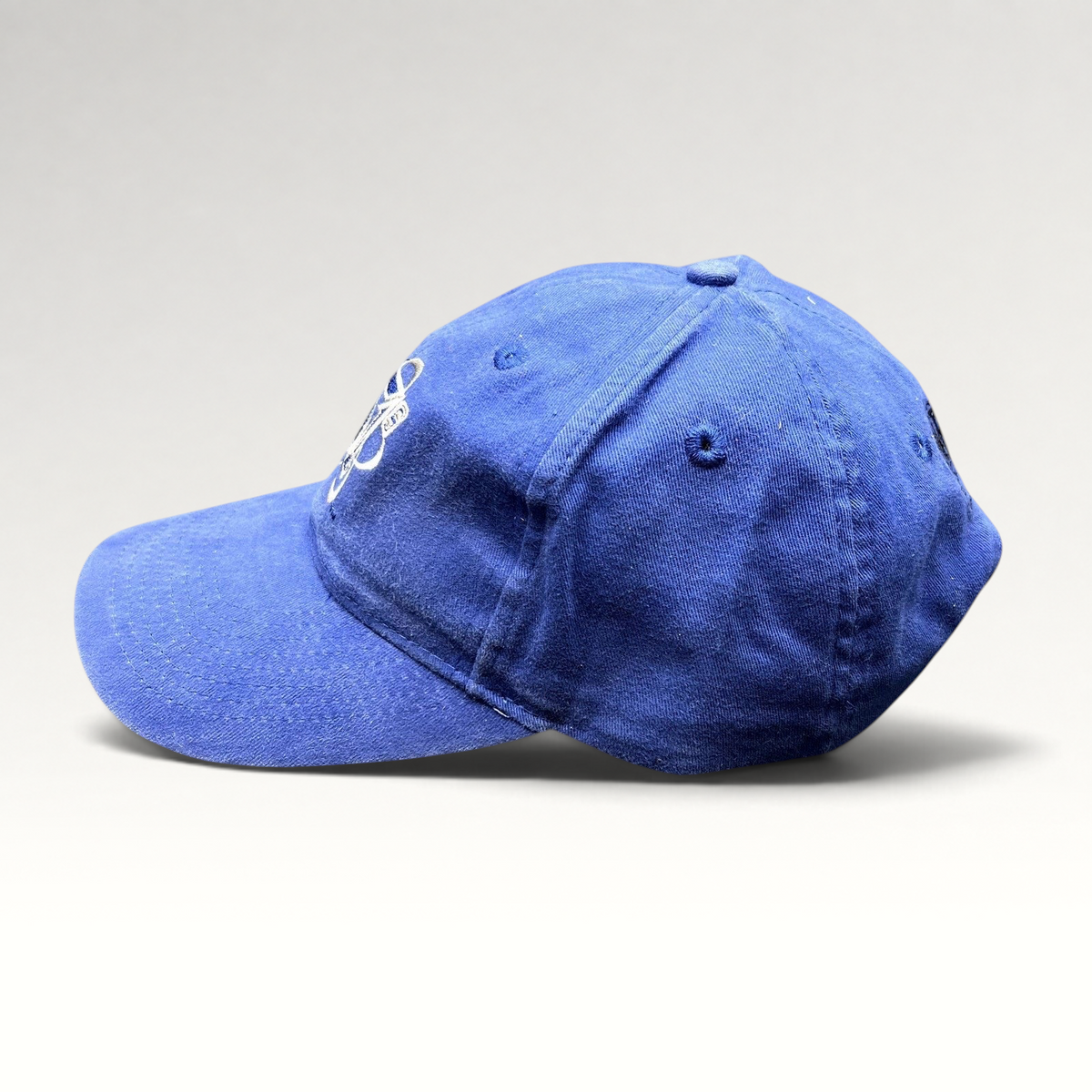 Raree Finds royal blue Las Vegas 51s MiLB strapback hat with white atomic logo embroidery on the side profile