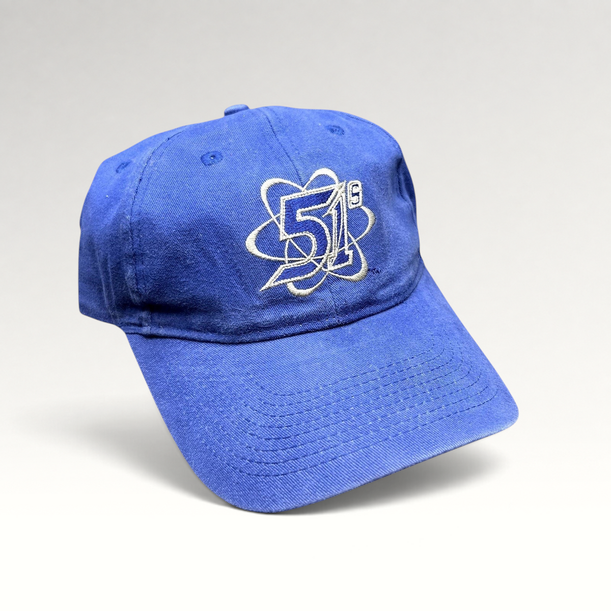 Raree Finds royal blue Las Vegas 51s MiLB strapback hat with white embroidered atomic logo on the front