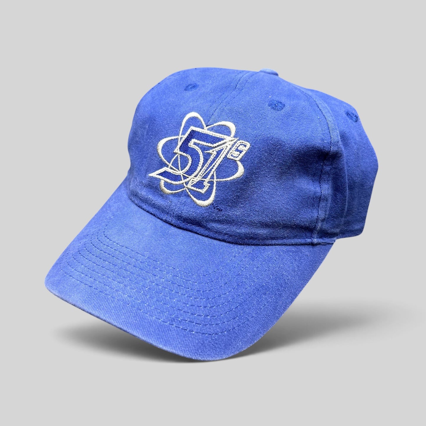 Raree Finds royal blue Las Vegas 51s MiLB strapback hat with white embroidered atomic logo on the front