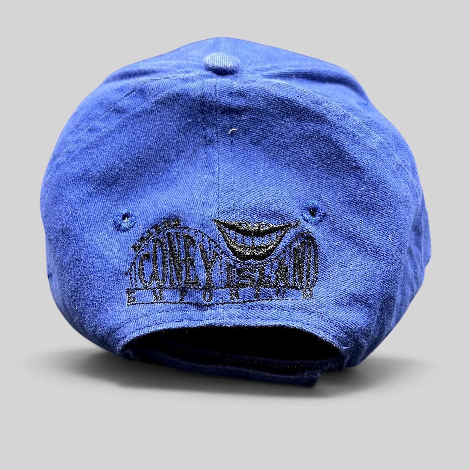 Raree Finds royal blue Las Vegas 51s strapback hat featuring black Coney Island Emporium embroidery on the back