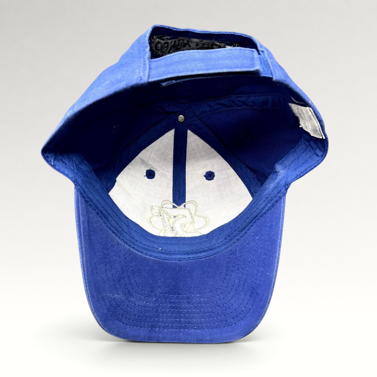 Raree Finds royal blue Las Vegas 51s strapback hat interior view showing white lining and atomic logo embroidery