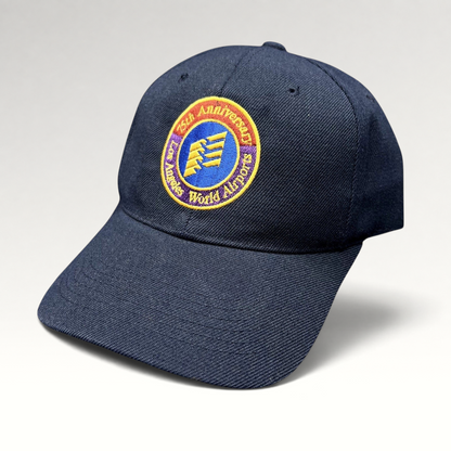 Raree Finds navy blue wool-blend strapback hat featuring a 75th Anniversary Los Angeles World Airports embroidered logo