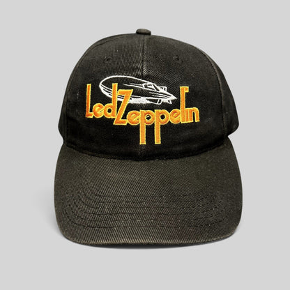 Raree Finds black cotton strapback hat featuring an embroidered Led Zeppelin logo and airship graphic on the front.