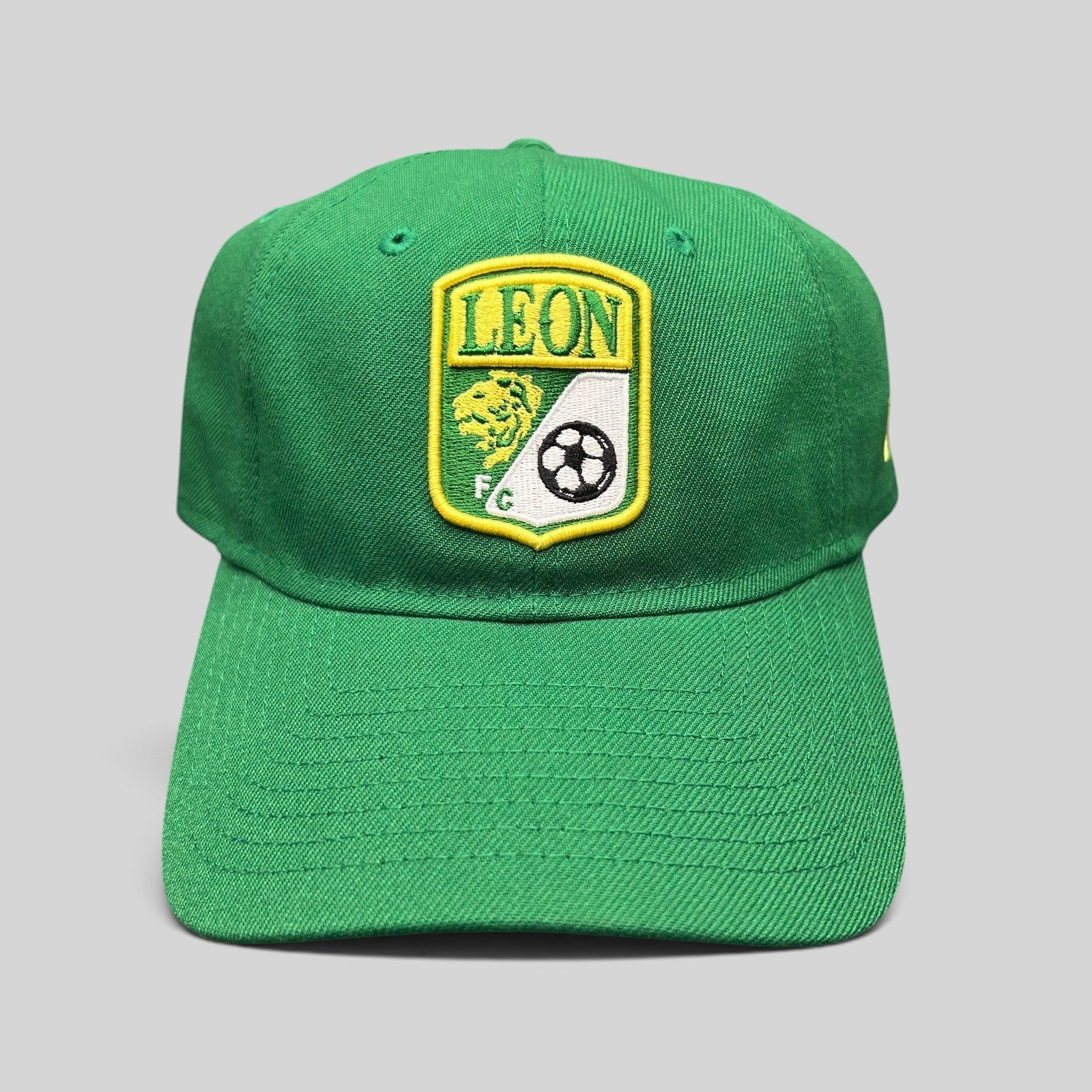 Raree Finds green LEON FC soccer crest hat with embroidered shield logo on a relaxed New Era 9TWENTY unstructured cap.