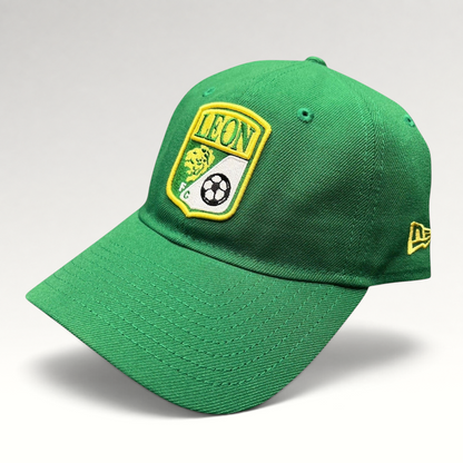 Raree Finds green LEON FC soccer crest hat with embroidered lion logo and New Era 9TWENTY unstructured strapback design
