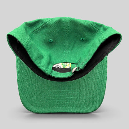 Raree Finds LEON FC green New Era 9TWENTY strapback hat showing the adjustable fabric strap and interior details