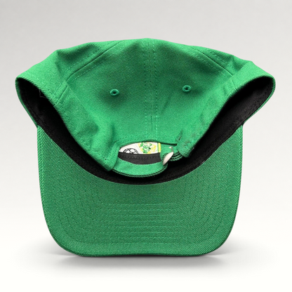 Raree Finds LEON FC green New Era 9TWENTY strapback hat showing the adjustable fabric strap and interior details