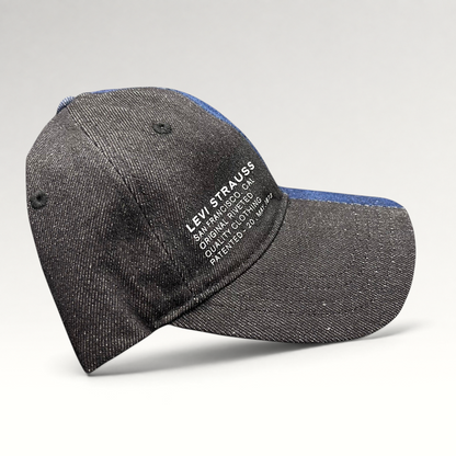 Raree Finds Levi's two-tone black and indigo denim strapback hat with white heritage San Francisco branding