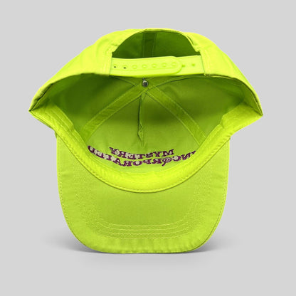 Raree Finds lime green Scooby-Doo Mystery Incorporated snapback hat showing the adjustable strap and interior detail