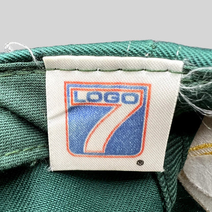 Raree Finds vintage Logo 7 brand tag inside a green Oakland Athletics snapback hat