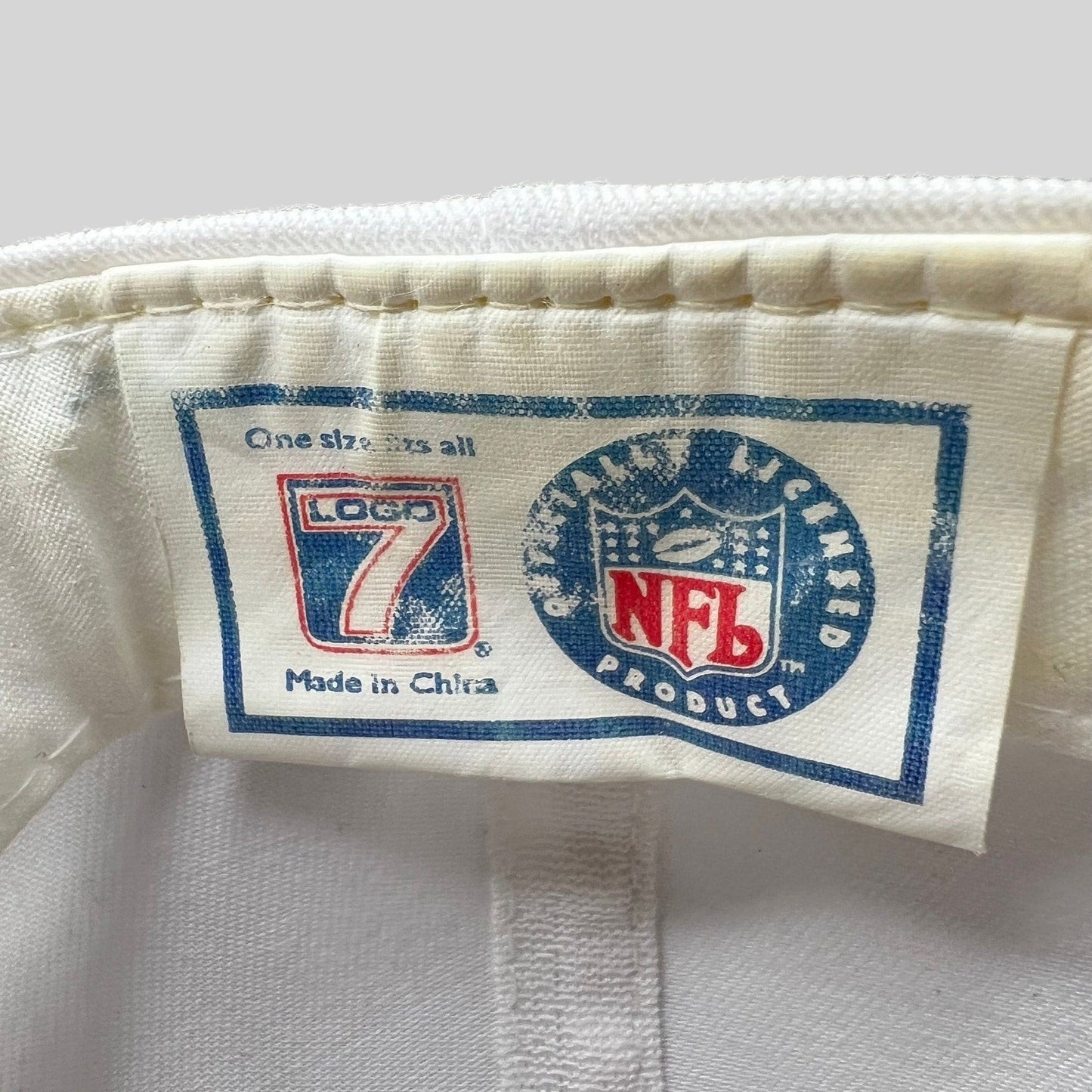 Raree Finds vintage Logo 7 NFL official licensed product tag inside a 1998 Super Bowl XXXII snapback hat