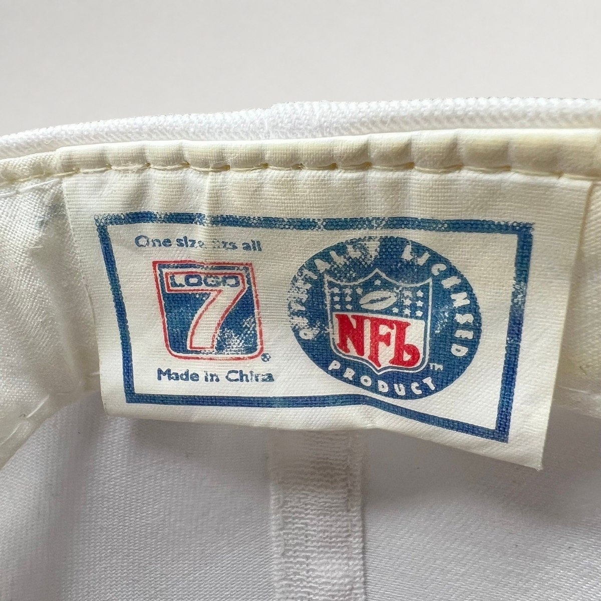 Raree Finds vintage Logo 7 NFL official licensed product tag inside a 1998 Super Bowl XXXII snapback hat