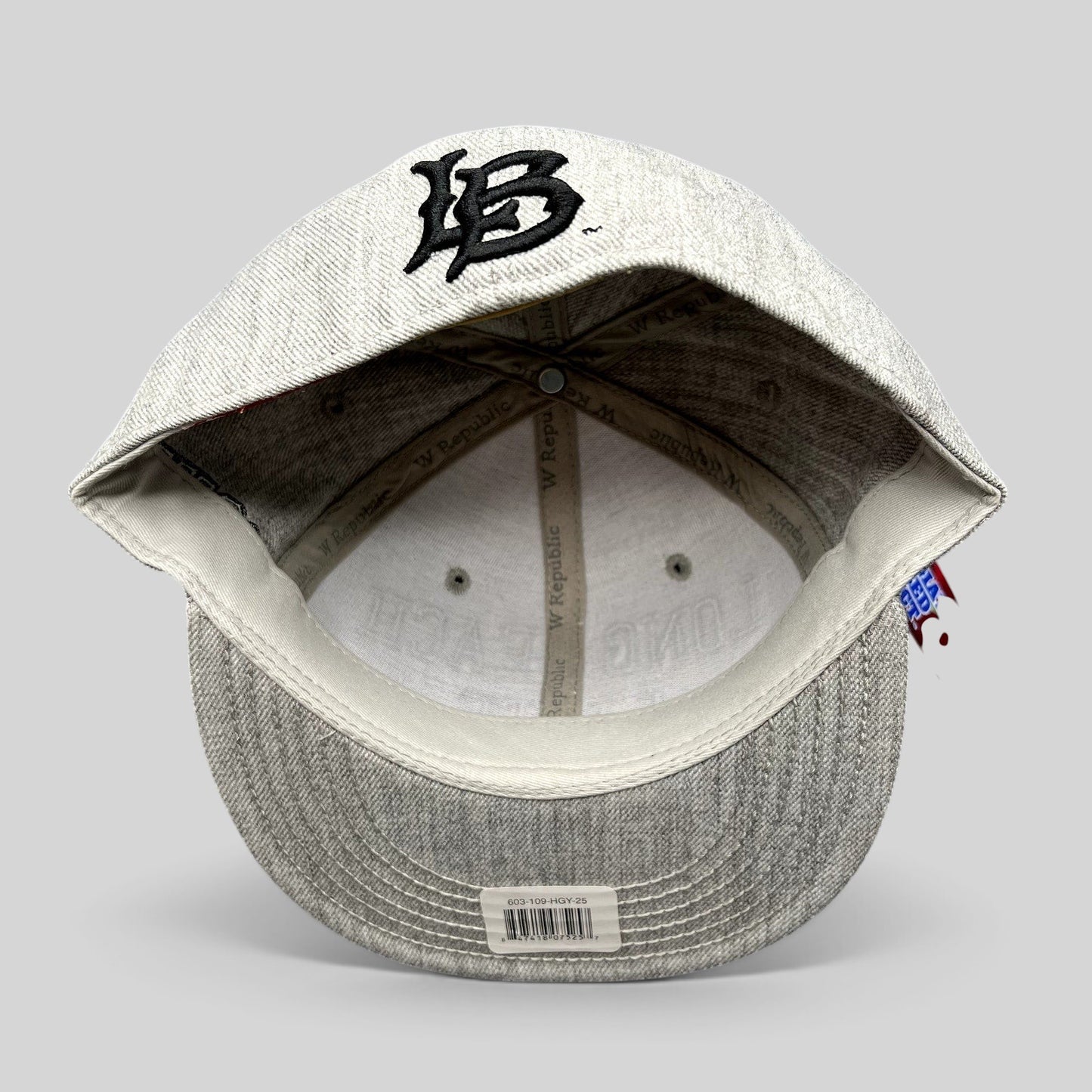 Raree Finds W Republic Long Beach State 49ers fitted hat interior view showing heather gray wool blend construction