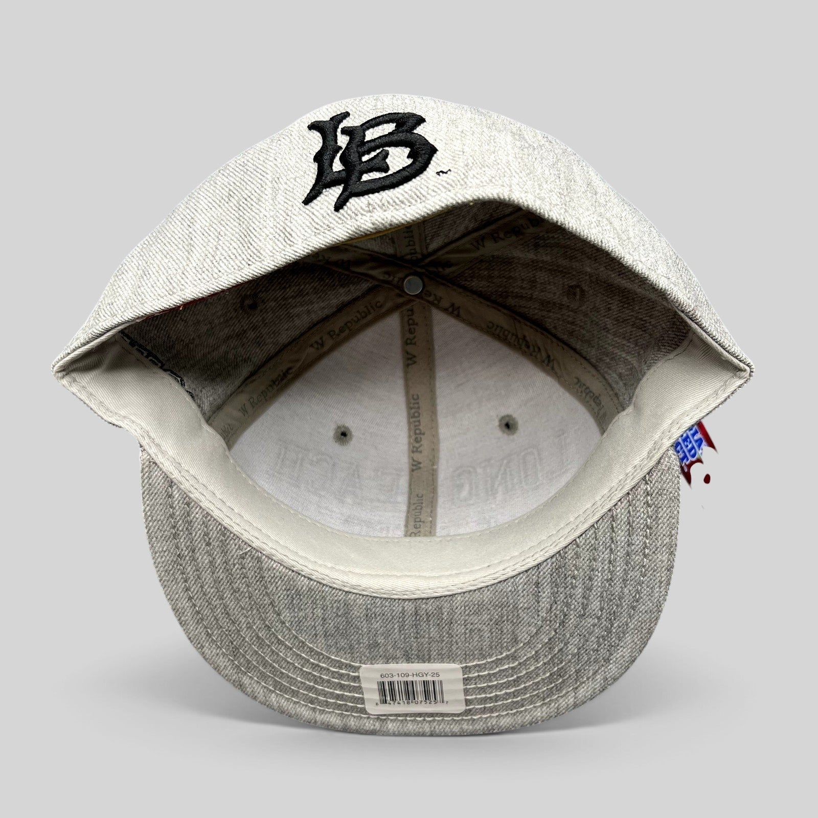 Raree Finds W Republic Long Beach State 49ers fitted hat interior view showing heather gray wool blend construction