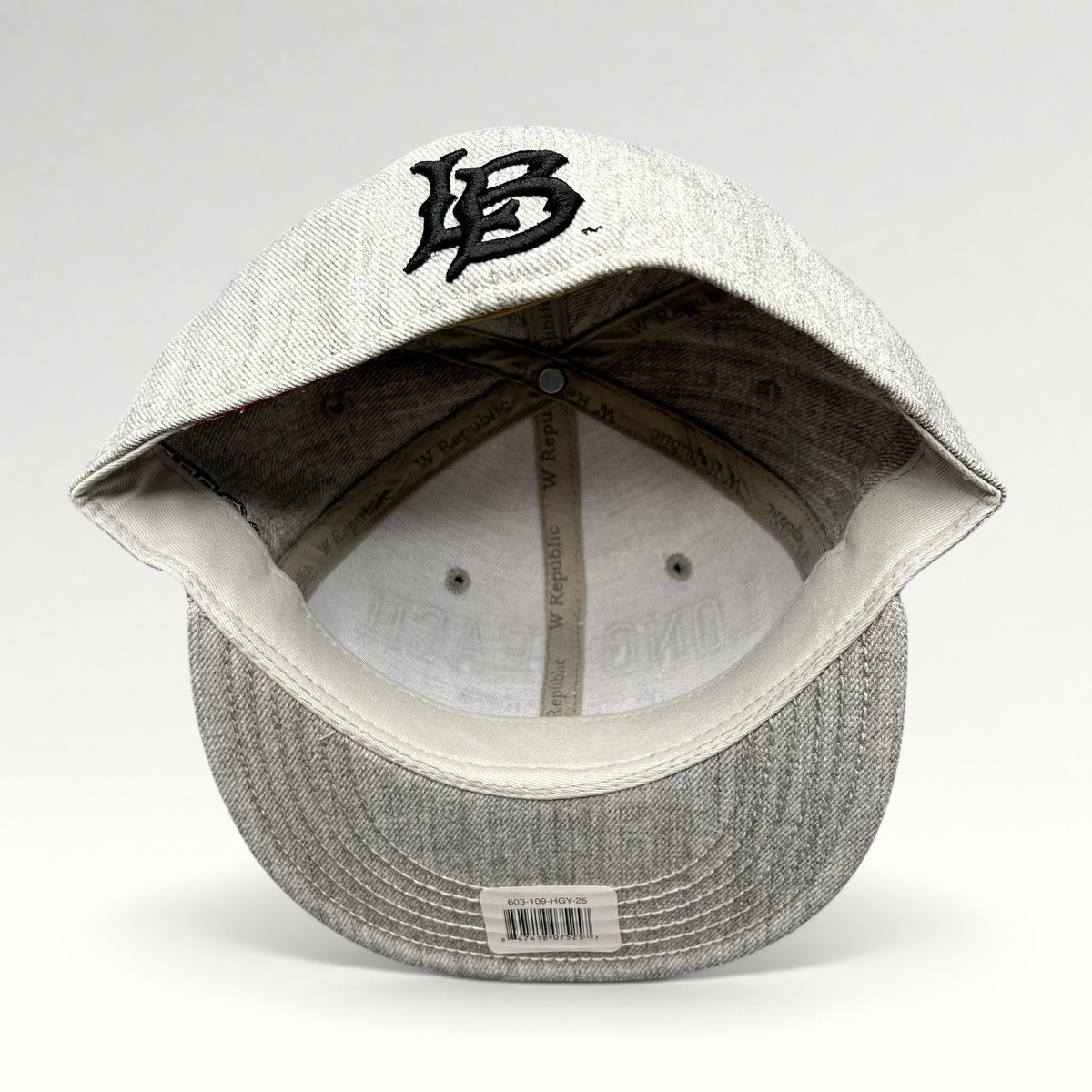 Raree Finds W Republic Long Beach State 49ers fitted hat interior view showing heather gray wool blend construction