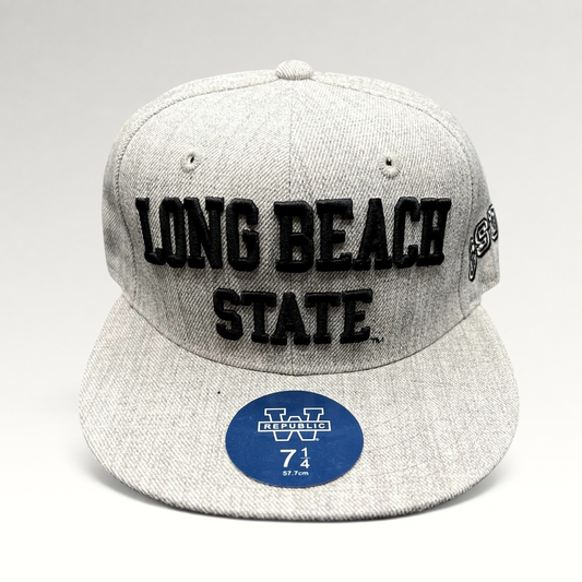 Raree Finds W Republic Long Beach State 49ers heather gray fitted hat with black raised embroidery and flat brim