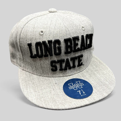 Raree Finds heather gray W Republic Long Beach State 49ers fitted hat with black raised embroidery and flat brim