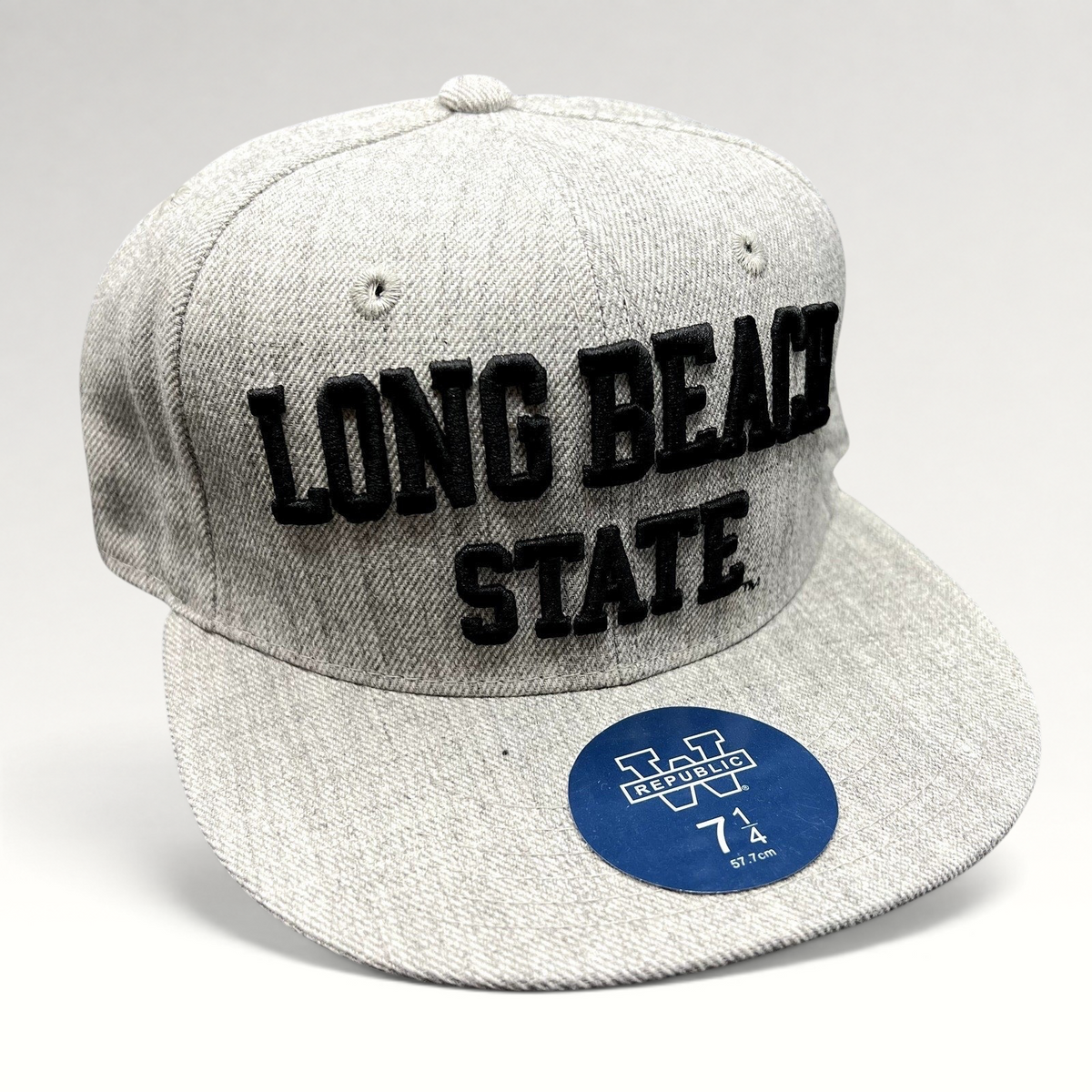 Raree Finds heather gray W Republic Long Beach State 49ers fitted hat with black raised embroidery and flat brim