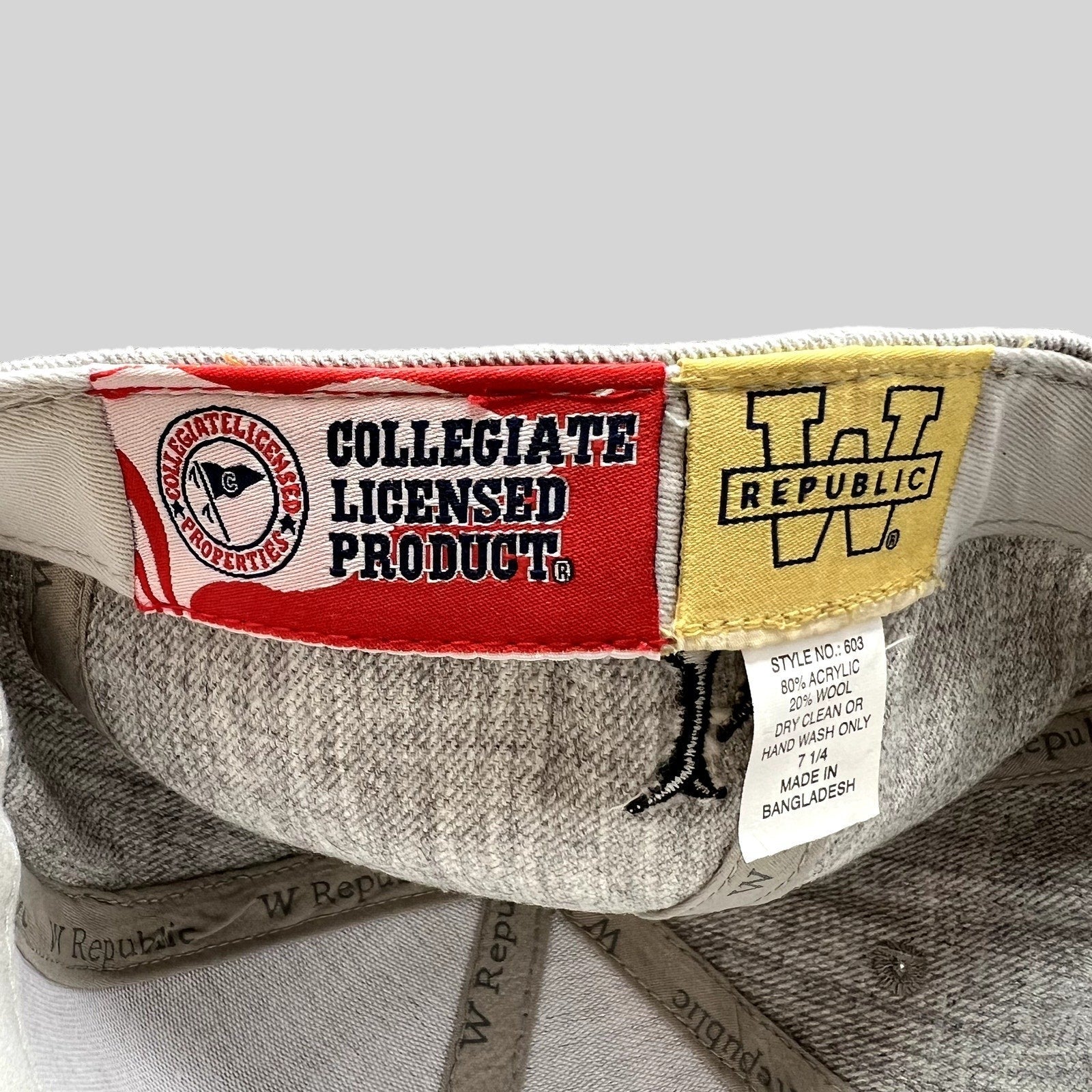 Raree Finds W Republic Long Beach State 49ers hat interior tags showing collegiate licensed product and size 7 1/4