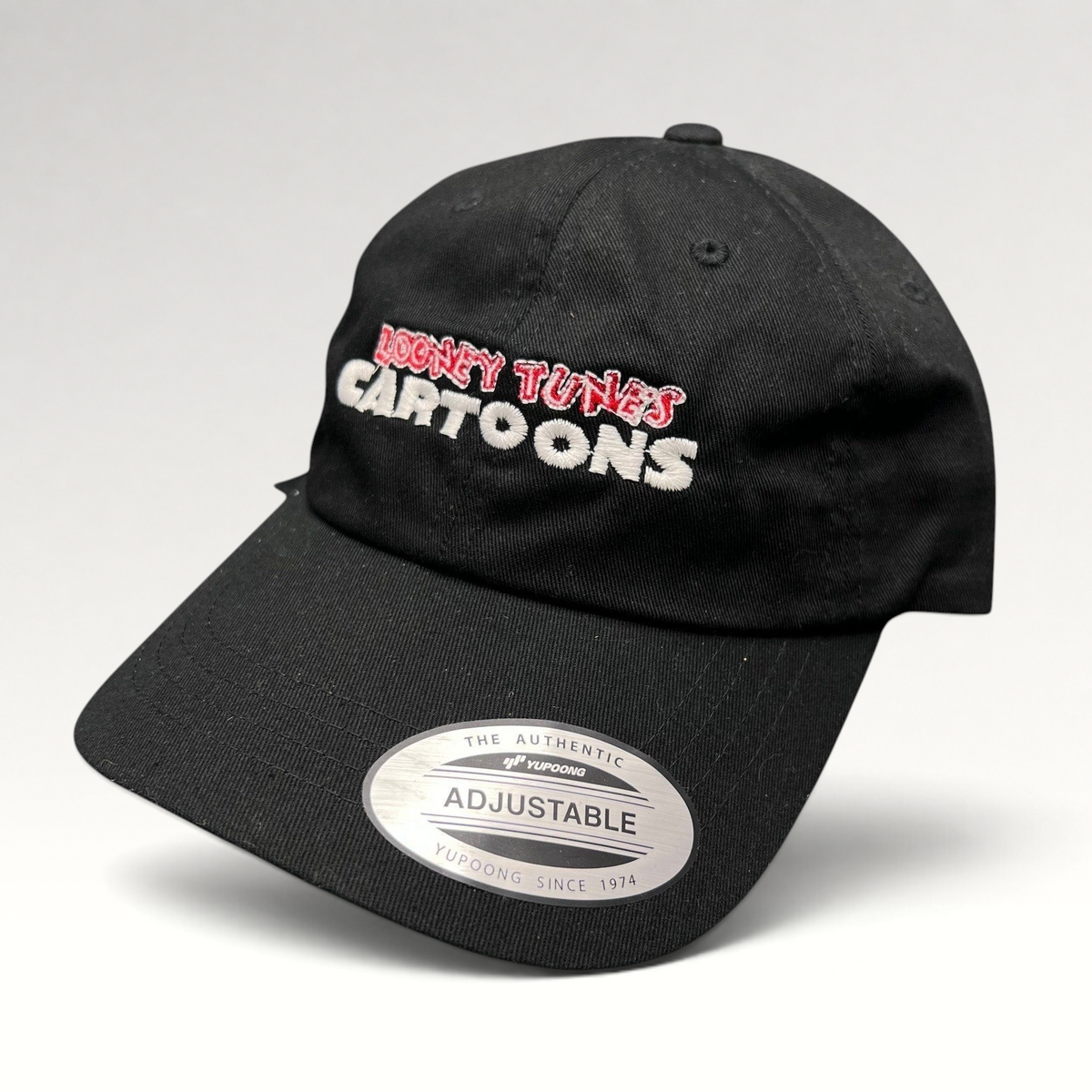 Raree Finds black cotton Looney Tunes Cartoons crew hat with red and white embroidered logo and curved visor