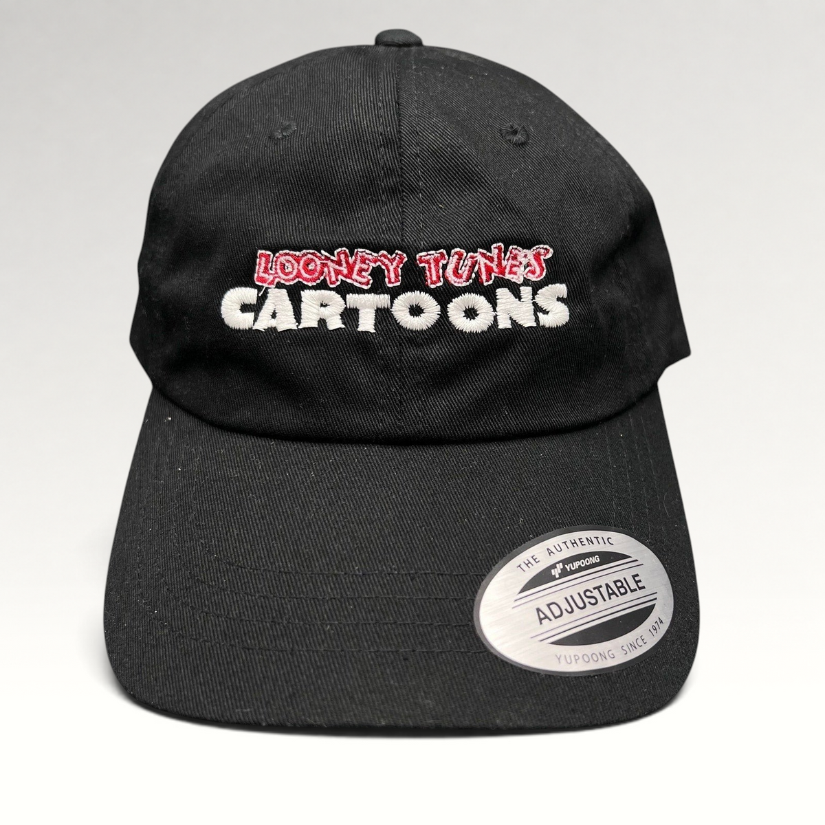 Raree Finds black cotton Looney Tunes Cartoons crew strapback hat with red and white embroidered logo