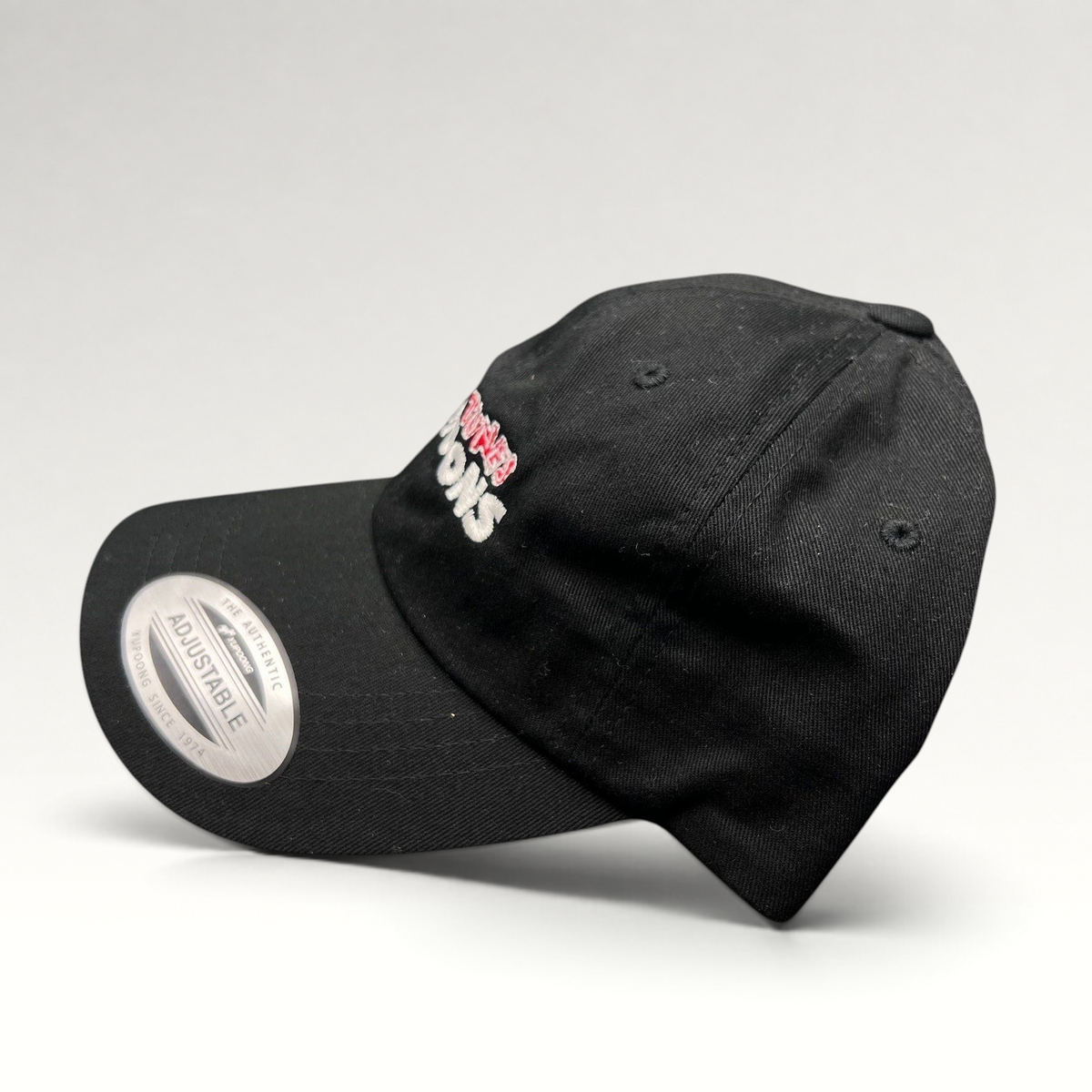 Raree Finds black cotton Looney Tunes Cartoons crew strapback hat with red and white embroidery and brass buckle