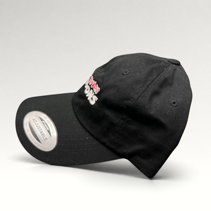 Raree Finds black cotton Looney Tunes Cartoons crew strapback hat with red and white embroidery and brass buckle