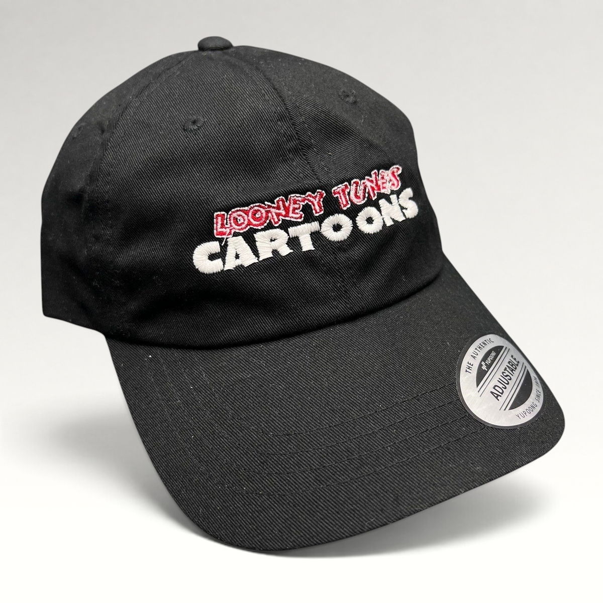 Raree Finds black cotton Looney Tunes Cartoons crew strapback hat with red and white embroidered logo