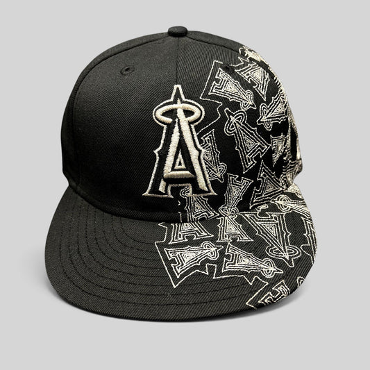 Raree Finds black New Era 59FIFTY Los Angeles Angels fitted hat with silver embroidered logo and side pattern