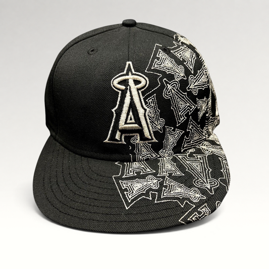 Raree Finds black New Era 59FIFTY Los Angeles Angels fitted hat with silver embroidered logo and side pattern