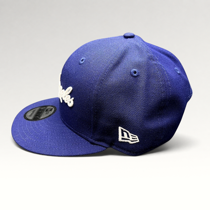 Raree Finds Los Angeles Dodgers royal blue 9FIFTY snapback hat with white script embroidery and flat visor