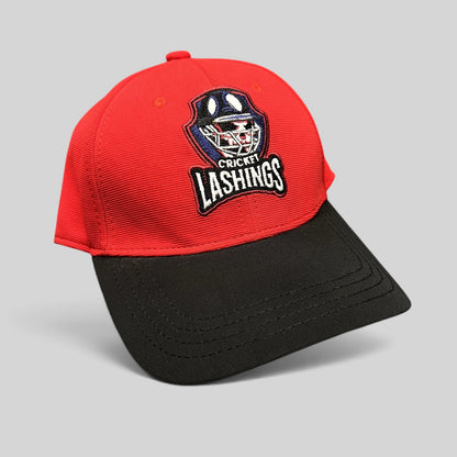 Raree Finds Los Angeles Lashings cricket team fitted cap with a red crown, black visor, and embroidered team crest.
