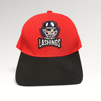 Raree Finds Los Angeles Lashings cricket team fitted cap with a red crown, black visor, and embroidered team crest.