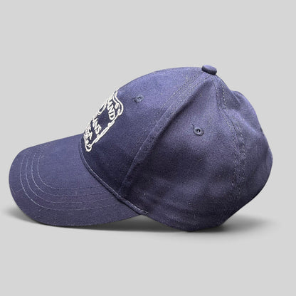 Raree Finds Lucky Brand navy cotton twill snapback hat with white embroidered vintage logo on the front