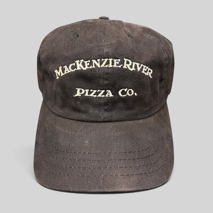 Raree Finds vintage dark brown Mackenzie River Pizza Co. strapback hat with white embroidered arched lettering