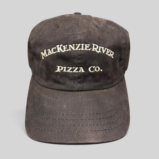 Raree Finds vintage dark brown Mackenzie River Pizza Co. strapback hat with white embroidered arched lettering