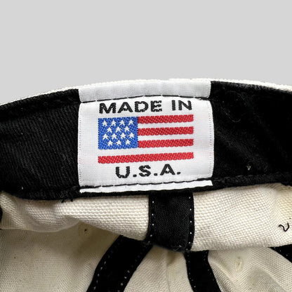 Raree Finds vintage Y2K Ojai Surf Club hat interior label showing Made in USA flag tag on natural canvas material