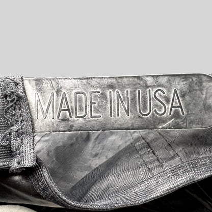 Raree Finds vintage snapback hat interior label showing Made in USA text on black ripstop nylon fabric