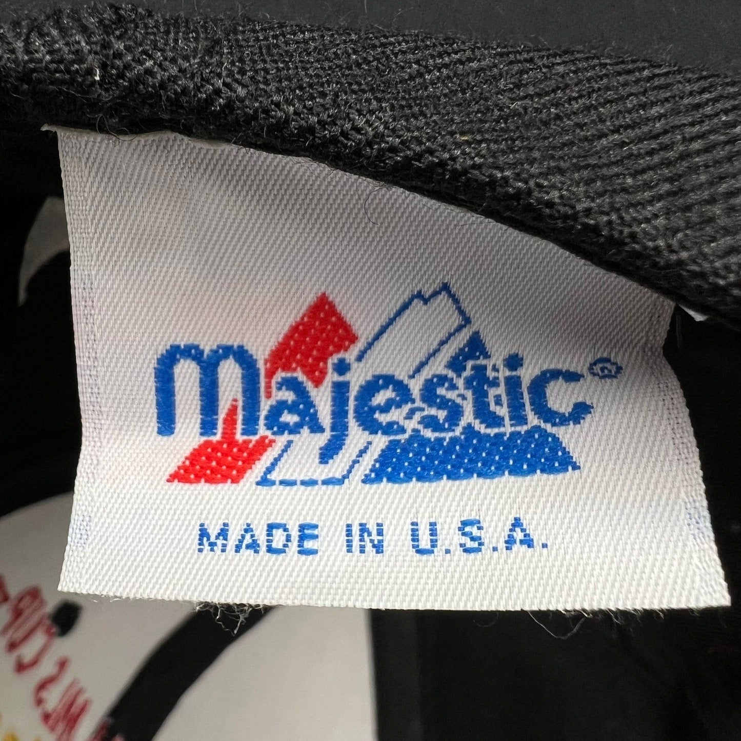 Raree Finds vintage Majestic brand tag on a 1996 MLS Cup Champions snapback hat, showing Made in USA text.