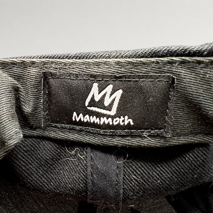Raree Finds Mammoth Mountain cap interior label with white embroidered logo on black fabric