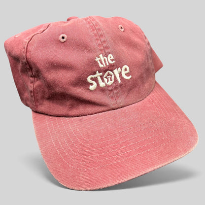 Raree Finds vintage maroon cotton strapback dad cap by Sportsman with white embroidered The Store logo