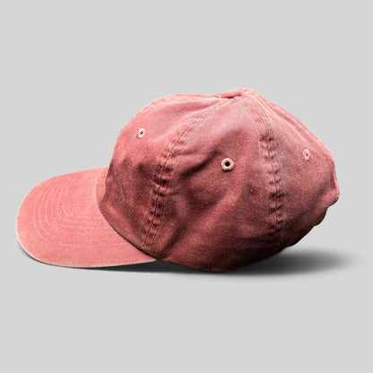 Raree Finds vintage maroon cotton dad cap with an unstructured fit and adjustable strapback closure