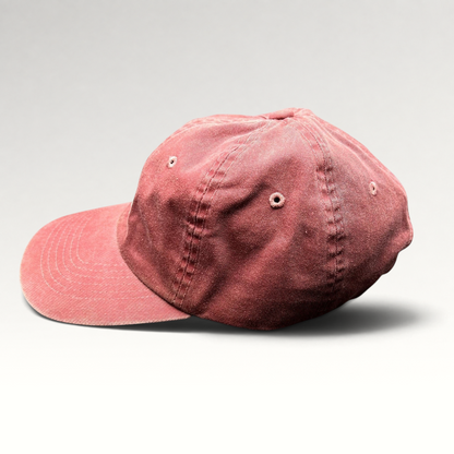 Raree Finds vintage maroon cotton dad cap with an unstructured fit and adjustable strapback closure