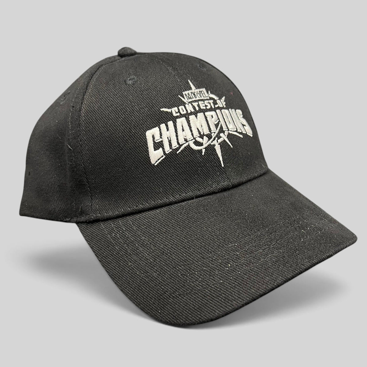 Raree Finds black Marvel Contest of Champions gaming snapback hat with white embroidered logo and green undervisor