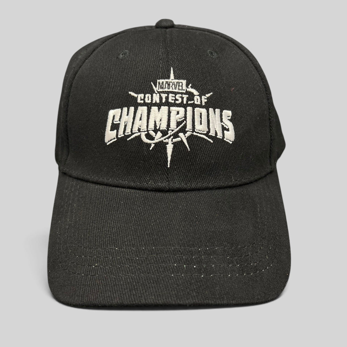 Raree Finds black Marvel Contest of Champions snapback hat with white embroidered logo and neon green undervisor